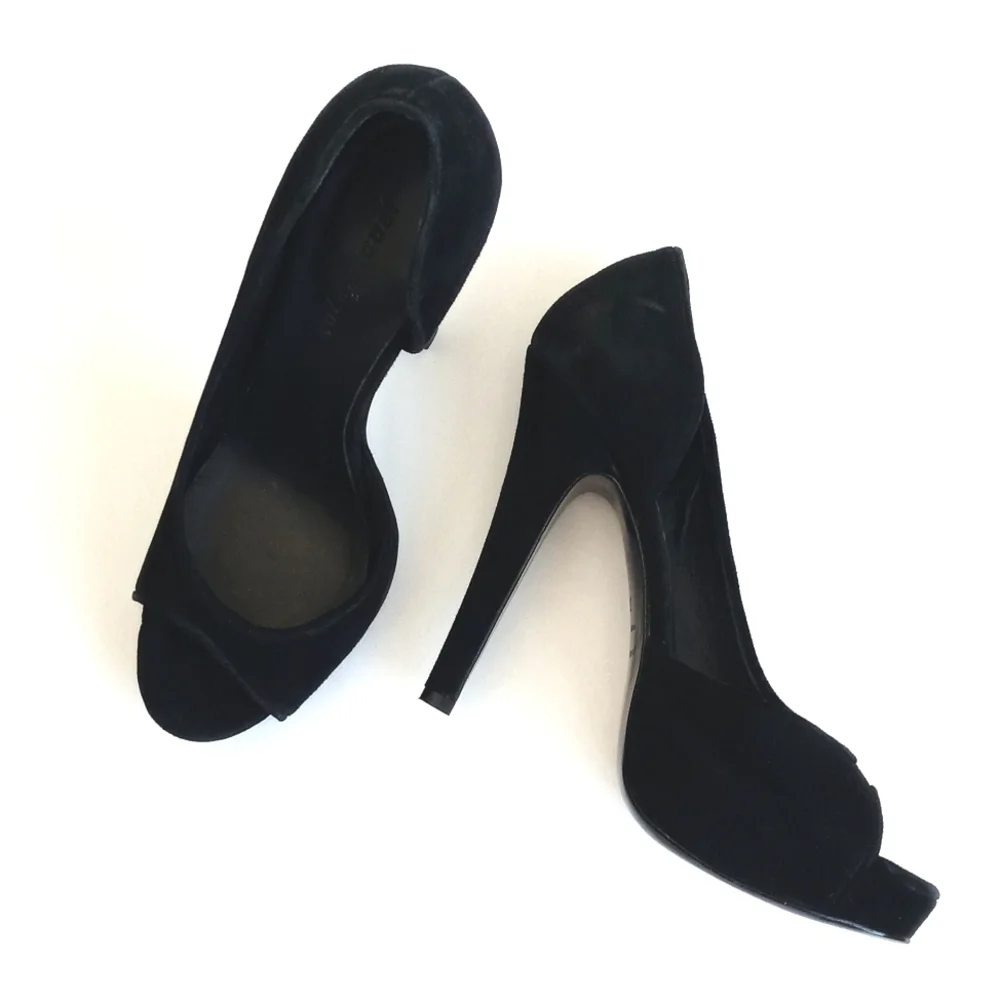 Jenni Kayne Elegant Black Suede Leather Peep-Toe 5